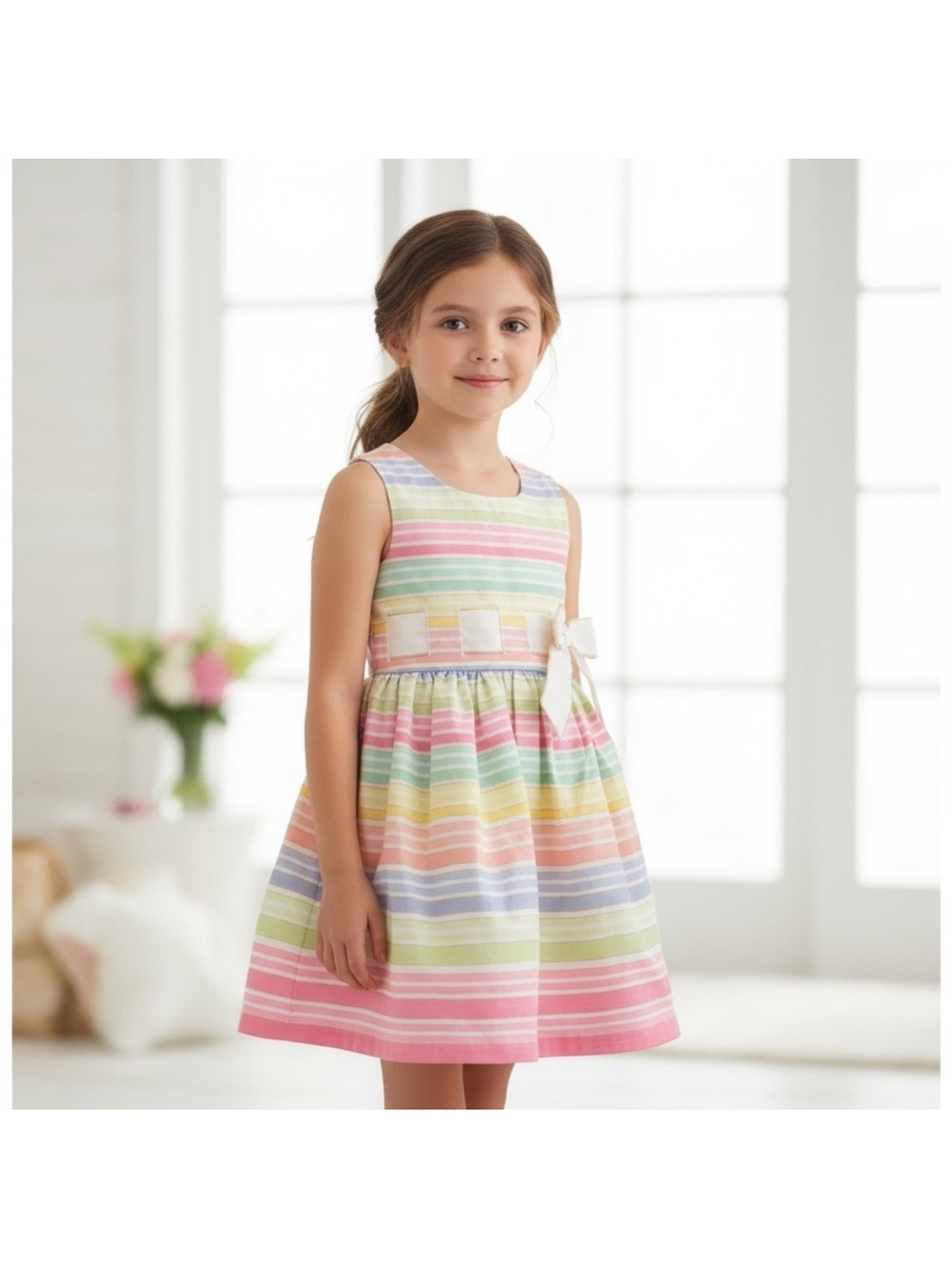 NWT Bonnie Jean Pastel Stripe Party Dress – Girls Size 10